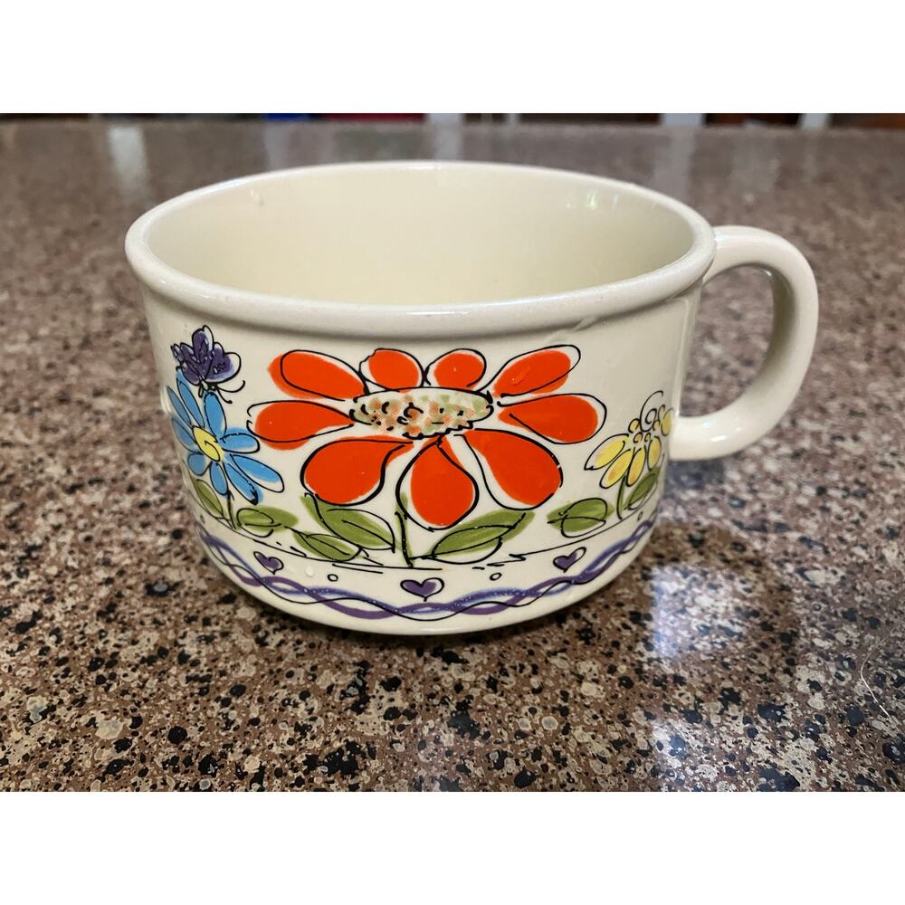 Soup Mug Boho Flower Power 4.25" Wide Wildflower made in Japan Vintage - Picture 6 of 8